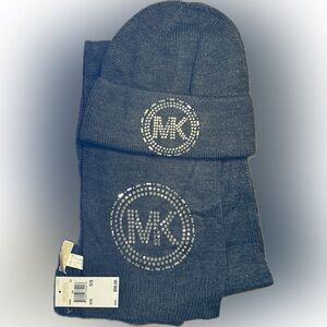Michael Kors Charcoal Knit Beanie and Scarf Set